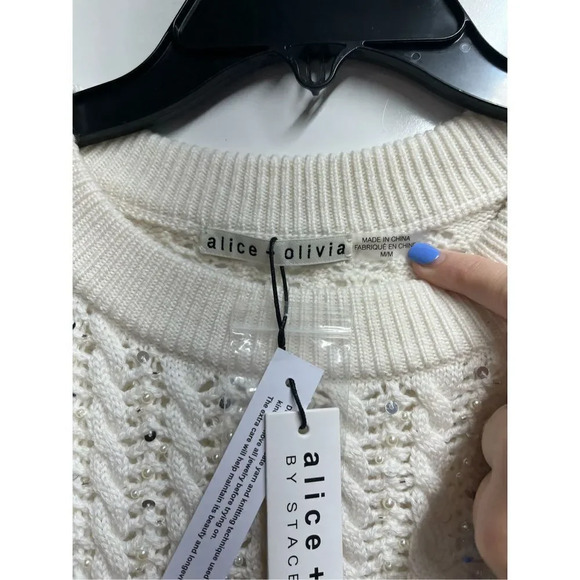 Alice & Olivia NWT Rosi Embellished Ruffle Cable-Knit Sweater size medium - Picture 7 of 10